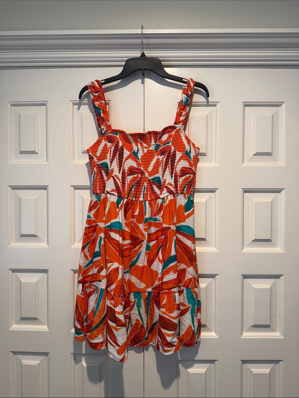 Cupshe Orange Leaf Print Mini Dress with Teal Accents